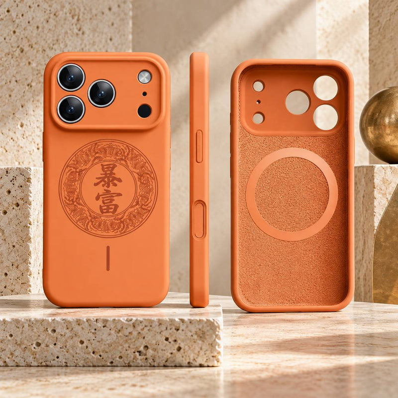 iPhone暴富磁吸系列｜宮花橙｜矽膠全包手機殼