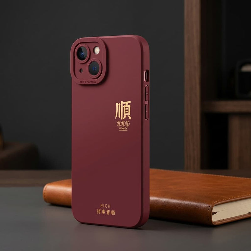 iPhone發財順意系列｜酒紅「順」字款防摔矽膠手機殼